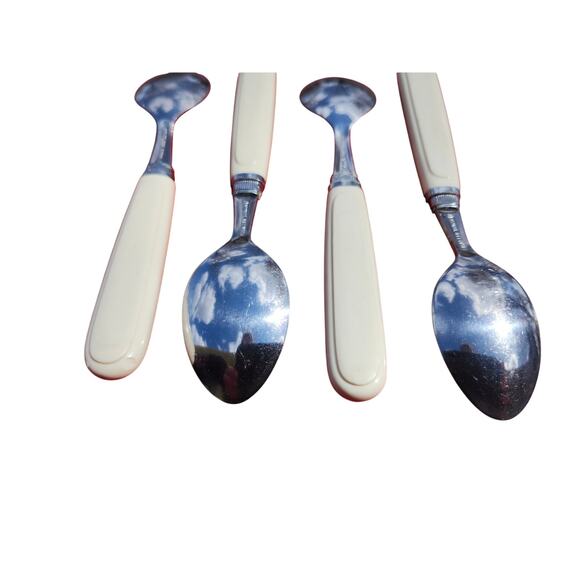 4 Corelle by Coring Forever Yours Stainless Teaspoons Flatware Plastic MCM 6.25" - Picture 8 of 8
